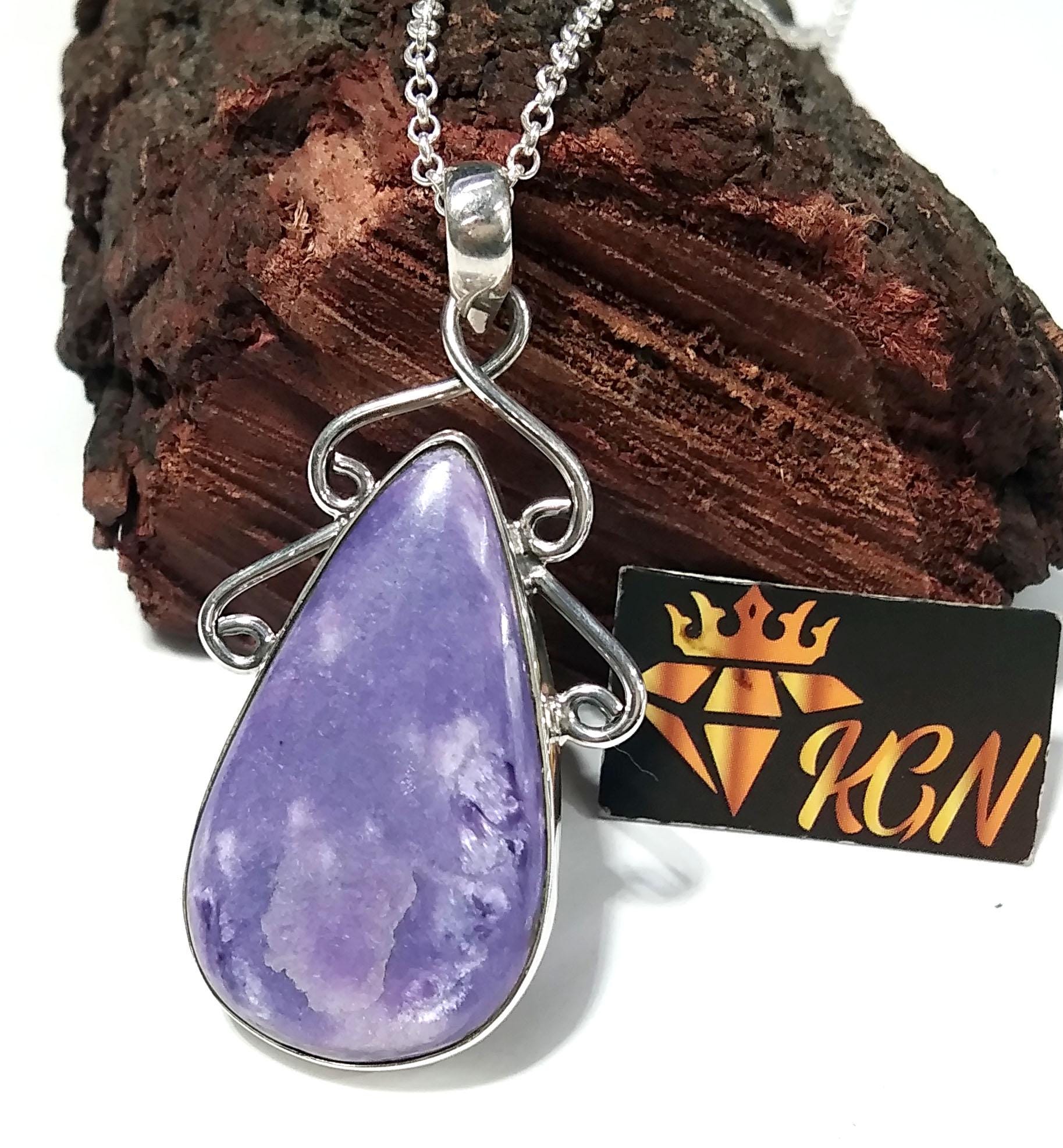 Charoite Gemstone Pendant, Solid 925 Sterling Silver Chain Pendant, Good Purple Color Charoite Handmade Pendant, Gift Birthstone Pendant